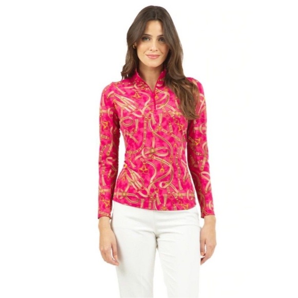 IBKUL Tops - IBKUL Long Sleeve Zip Mock Alexandra Ruby Red Small